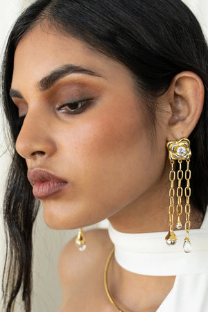 Rochelle Earrings Gold by Mountain and Moon – gold plated statement earrings with luxe finish. Perfect for elevated styling.