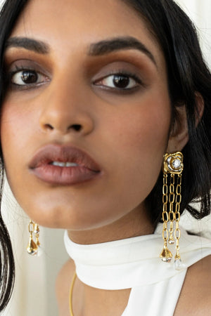 Rochelle Earrings Gold by Mountain and Moon – gold plated statement earrings with luxe finish. Perfect for elevated styling.