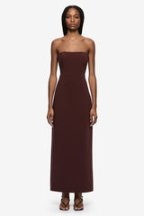 Romee Strapless Maxi Dress Raisin by Bec + Bridge, strapless maxi dress with fitted bodice and clean silhouette. Perfect for events or formal occasions.