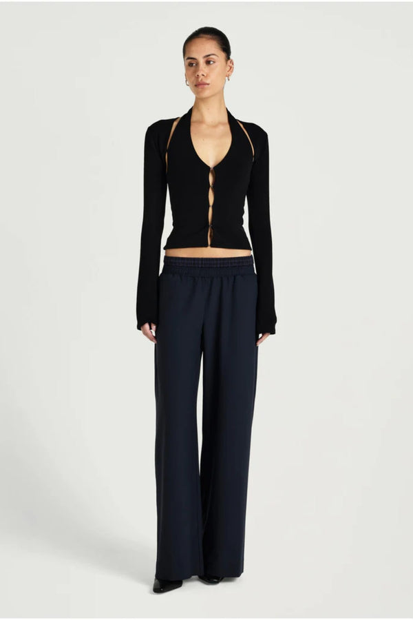 Ronny Top Black by Benni – halter knit top with hook eye closure and detachable bolero for elevated styling.
