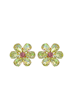 Roseanne Earrings by Mayol, gold-plated brass clip-ons adorned with Preciosa crystals. Handmade in Greece for timeless elegance.