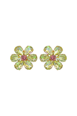 Roseanne Earrings by Mayol, gold-plated brass clip-ons adorned with Preciosa crystals. Handmade in Greece for timeless elegance.