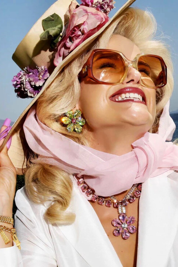 Roseanne Earrings by Mayol, gold-plated brass clip-ons adorned with Preciosa crystals. Handmade in Greece for timeless elegance.