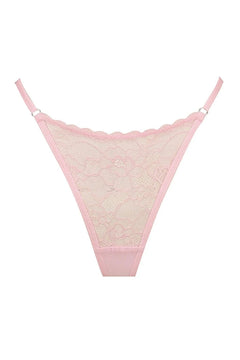 Rosie Thong Baby Pink by Kat The Label - high cut lace thong with mesh back and adjustable waistband, perfect for romantic everyday lingerie.