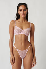 Rosie Thong Baby Pink by Kat The Label - high cut lace thong with mesh back and adjustable waistband, perfect for romantic everyday lingerie.