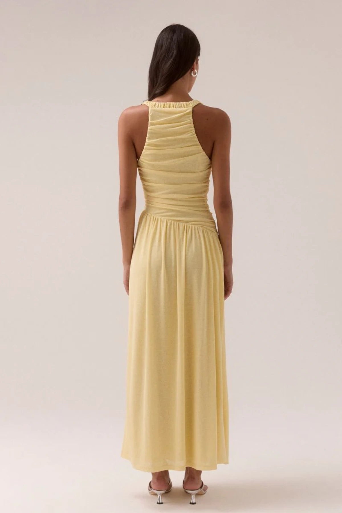 Rua Dress Lemonade by Sovere, trendy mesh maxi with twisted strap details and sculpted fit, a viral pick for statement nights out.