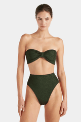 Ruby Bikini by Hunza G, crinkle bikini with bandeau top and high waist fit. Perfect for beach days or retro swim styling.
