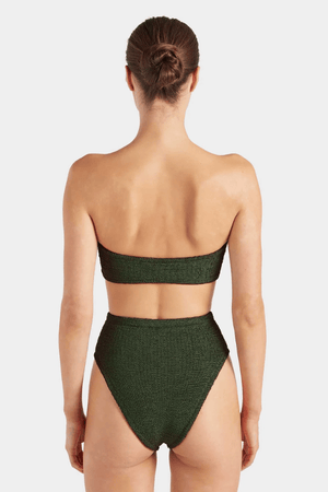 Ruby Bikini by Hunza G, crinkle bikini with bandeau top and high waist fit. Perfect for beach days or retro swim styling.