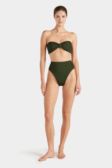 Ruby Bikini by Hunza G, crinkle bikini with bandeau top and high waist fit. Perfect for beach days or retro swim styling.