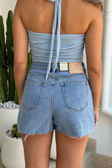 Ryder Short Tranquil by One Teaspoon - high rise denim shorts with raw hem and relaxed fit, designed for effortless everyday styling.