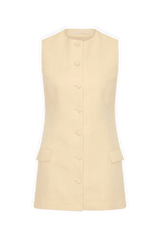 Eveline Mini Dress Caramel by Faithfull the Brand – Chic tailored vest-style mini in rich caramel with button-up front and flattering darts, perfect for sunny lunches and casual outings.