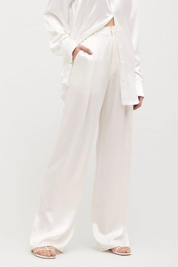 Michael Lo Sordo | Relaxed Silk Lounge Pant White | Girls With Gems