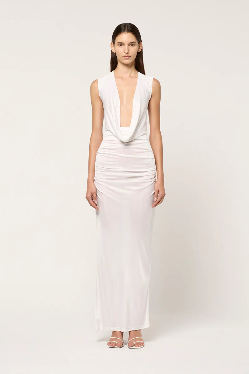 Women&#39;s Maxi Drape Scoop Front Dress White