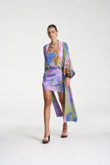 SHIFT TUNIC TOP – BANANAS by Summi Summi, printed cupro-rayon tunic with side slits and adjustable straps. Perfect for resort styling.