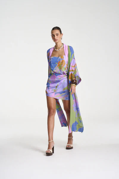SHIFT TUNIC TOP – BANANAS by Summi Summi, printed cupro-rayon tunic with side slits and adjustable straps. Perfect for resort styling.