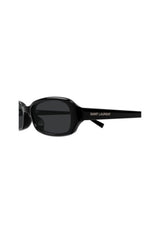 SL872ERIN001 Black by Saint Laurent - slim rectangular sunglasses with black frame and lenses, perfect for modern 90s inspired styling.