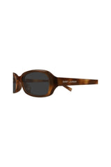 SL872ERIN004 Havana by Saint Laurent - slim rectangular sunglasses with havana frame and grey lenses, perfect for modern 90s inspired styling.