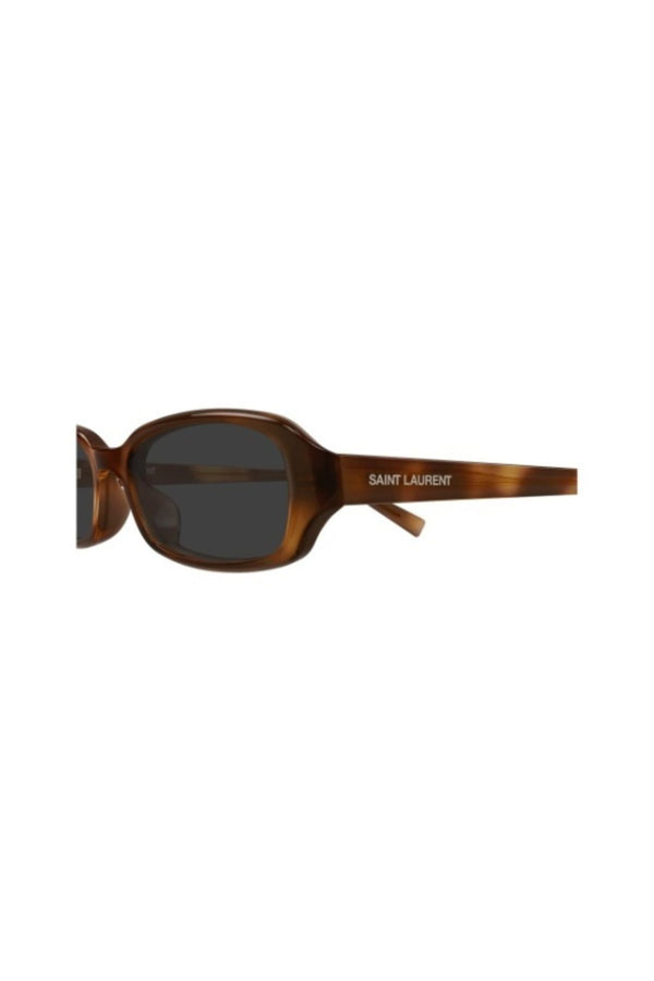 SL872ERIN004 Havana by Saint Laurent - slim rectangular sunglasses with havana frame and grey lenses, perfect for modern 90s inspired styling.