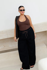 Jaz Hand Paracord Pant Black by Sneaky Link, wide leg black pants with relaxed fit, perfect for everyday styling
