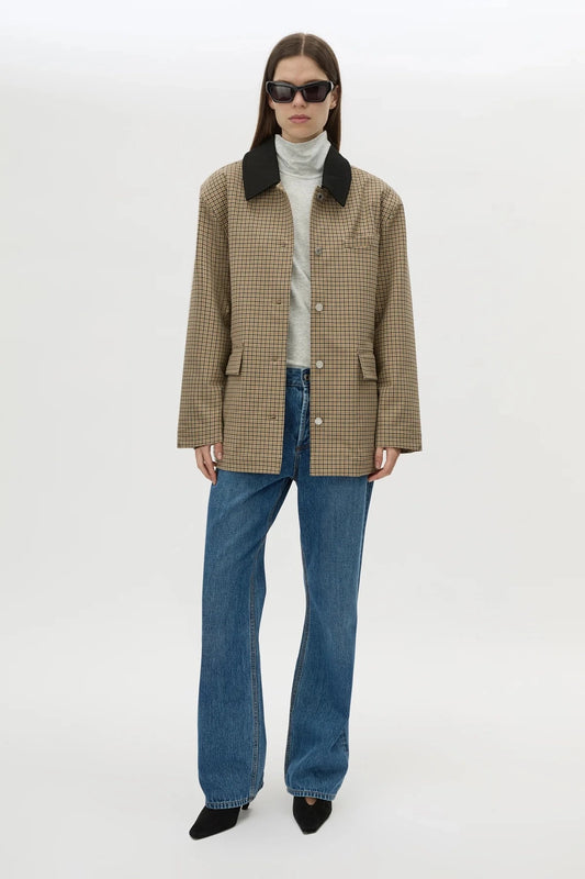 Sage Check Jacket Walnut Check by Camilla and Marc - check jacket with contrast collar and patch pockets, designed for a modern tailored look.