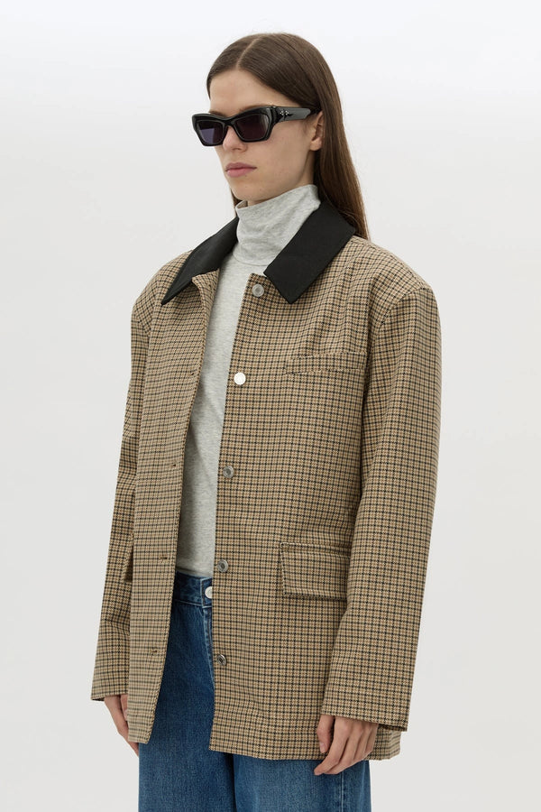 Sage Check Jacket Walnut Check by Camilla and Marc - check jacket with contrast collar and patch pockets, designed for a modern tailored look.
