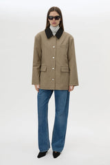 Sage Check Jacket Walnut Check by Camilla and Marc - check jacket with contrast collar and patch pockets, designed for a modern tailored look.