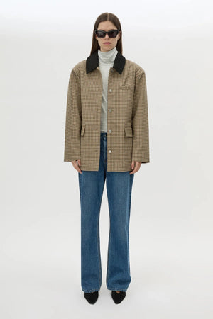Sage Check Jacket Walnut Check by Camilla and Marc - check jacket with contrast collar and patch pockets, designed for a modern tailored look.