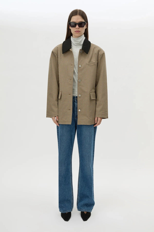 Sage Check Jacket Walnut Check by Camilla and Marc - check jacket with contrast collar and patch pockets, designed for a modern tailored look.