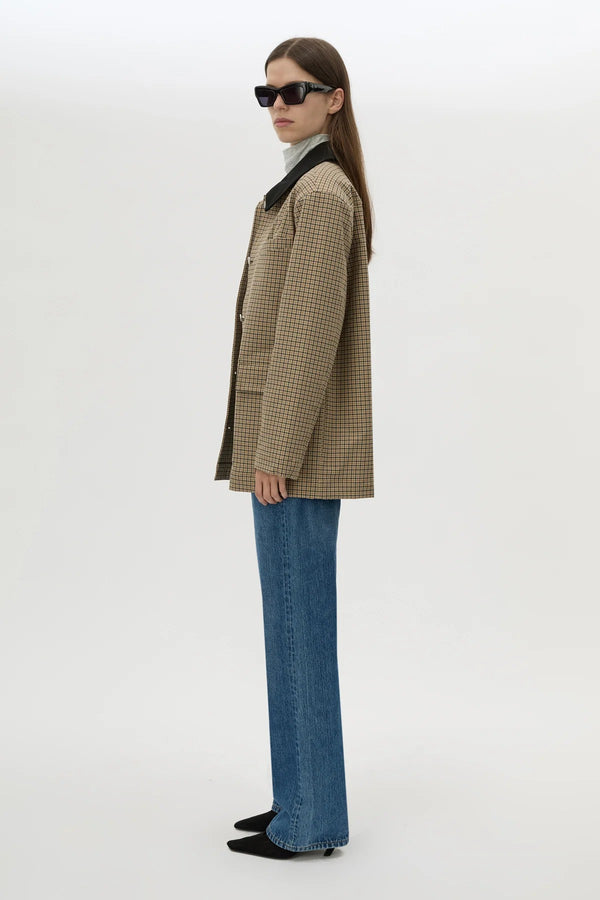 Sage Check Jacket Walnut Check by Camilla and Marc - check jacket with contrast collar and patch pockets, designed for a modern tailored look.