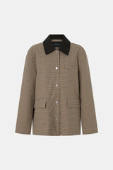 Sage Check Jacket Walnut Check by Camilla and Marc - check jacket with contrast collar and patch pockets, designed for a modern tailored look.