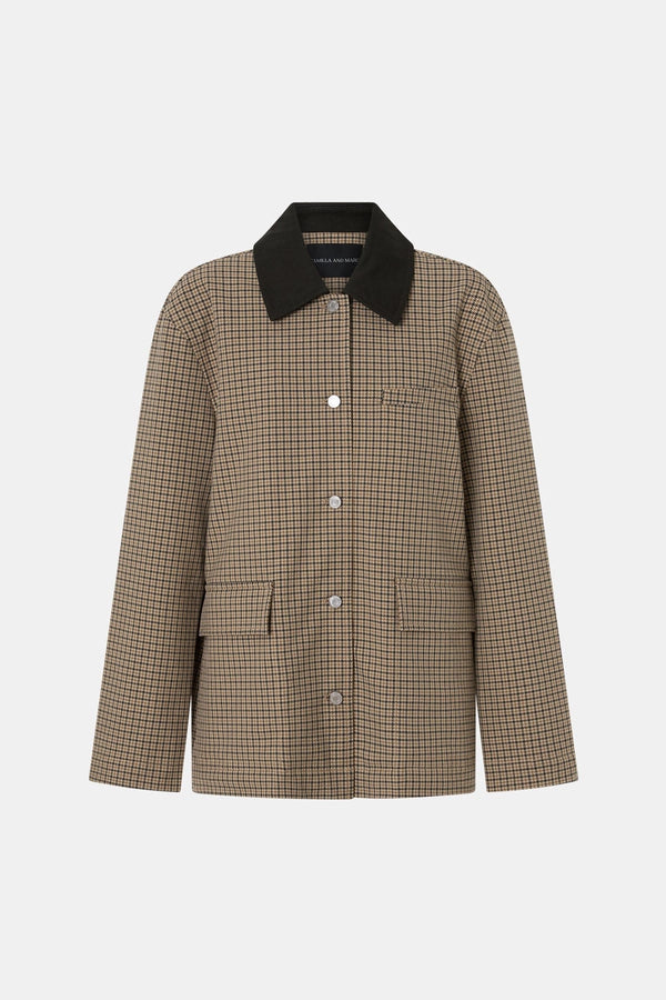 Sage Check Jacket Walnut Check by Camilla and Marc - check jacket with contrast collar and patch pockets, designed for a modern tailored look.