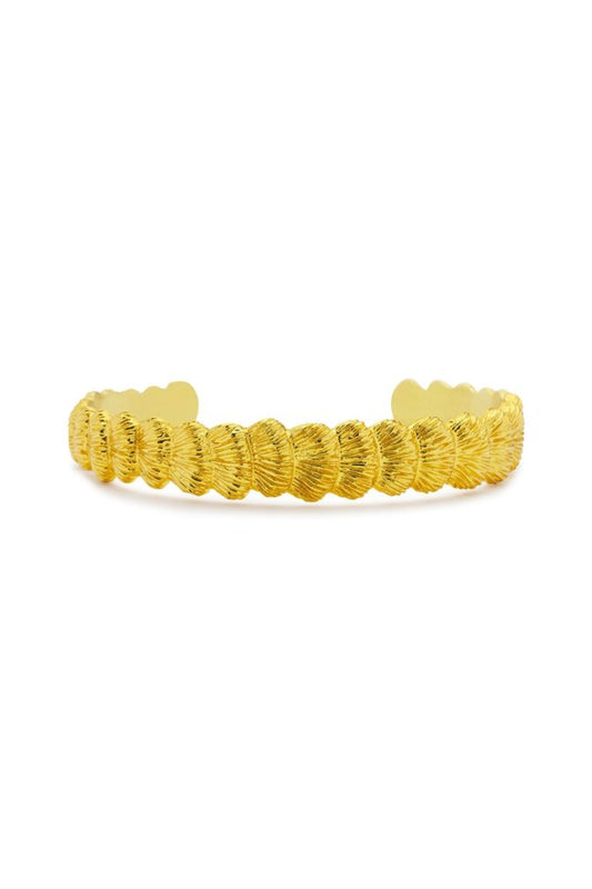 Samira Bracelet by Amber Sceats – sculptural 24k gold plated bracelet with textured fan detailing.