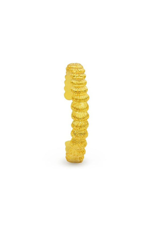 Samira Bracelet by Amber Sceats – sculptural 24k gold plated bracelet with textured fan detailing.