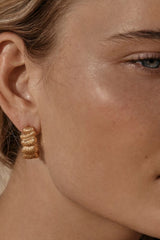 Samira Earrings by Amber Sceats – sculptural 24k gold plated earrings with textured fan detailing.