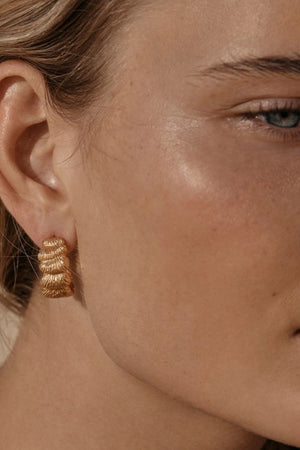 Samira Earrings by Amber Sceats – sculptural 24k gold plated earrings with textured fan detailing.