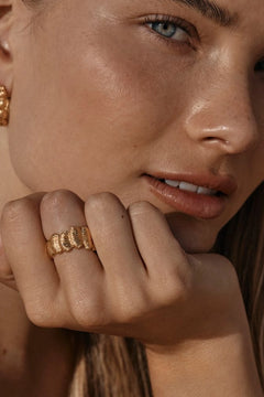Samira Ring by Amber Sceats – sculptural 24k gold plated ring with textured fan detailing.