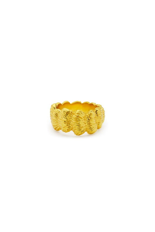 Samira Ring by Amber Sceats – sculptural 24k gold plated ring with textured fan detailing.