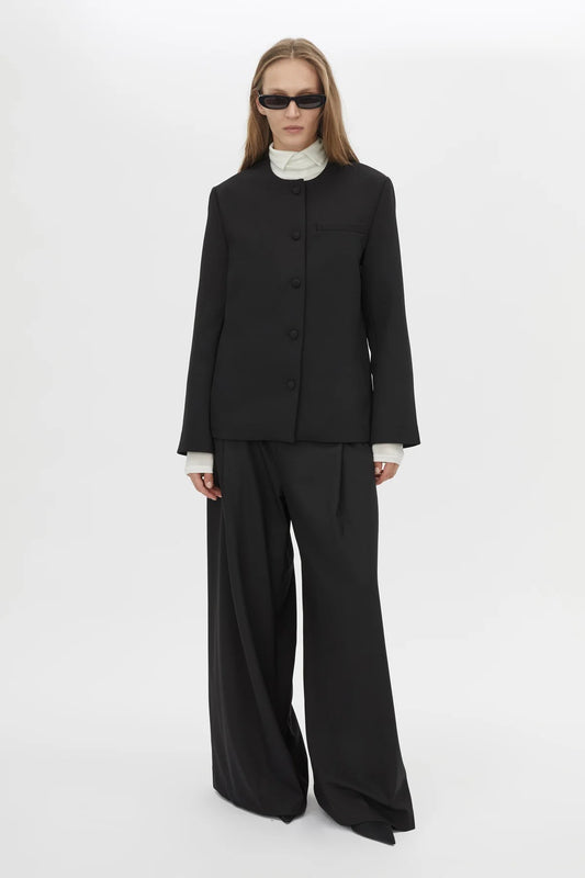 San Jacket Black by Camilla and Marc - fitted collarless blazer with covered buttons and sleek tailoring, perfect for refined work or evening styling.