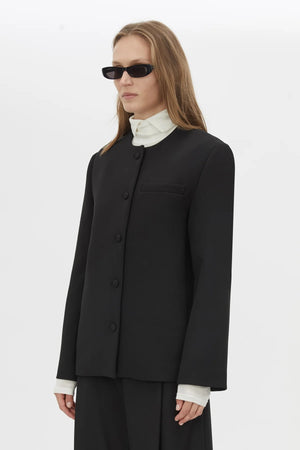 San Jacket Black by Camilla and Marc - fitted collarless blazer with covered buttons and sleek tailoring, perfect for refined work or evening styling.