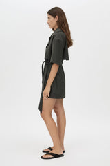 Sander Dress in Ink Marle by Camilla and Marc, a trench-style mini dress with belt, storm flaps, and structured tailoring.
