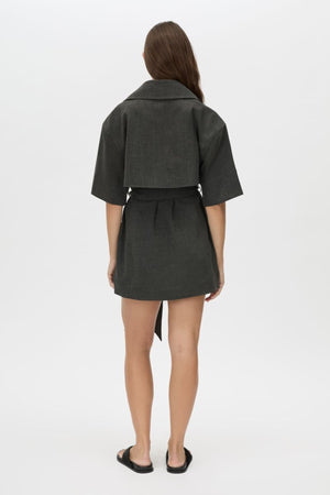Sander Dress in Ink Marle by Camilla and Marc, a trench-style mini dress with belt, storm flaps, and structured tailoring.