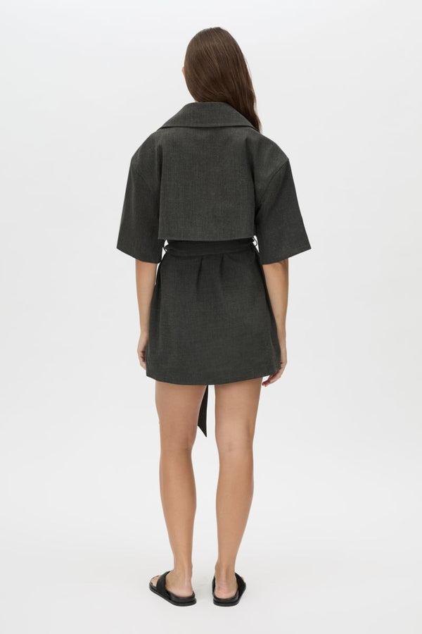 Sander Dress in Ink Marle by Camilla and Marc, a trench-style mini dress with belt, storm flaps, and structured tailoring.