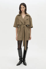 Sander Dress in Sable Marle by Camilla and Marc, a trench-style mini dress with belt, storm flaps, and structured tailoring.