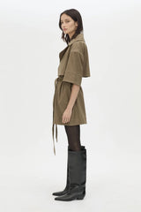 Sander Dress in Sable Marle by Camilla and Marc, a trench-style mini dress with belt, storm flaps, and structured tailoring.