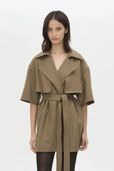 Sander Dress in Sable Marle by Camilla and Marc, a trench-style mini dress with belt, storm flaps, and structured tailoring.4