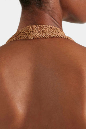 Sandy Swim Metallic by Hunza G – a halter one piece with crinkle fabric and stretch fit. Perfect for summer styling.