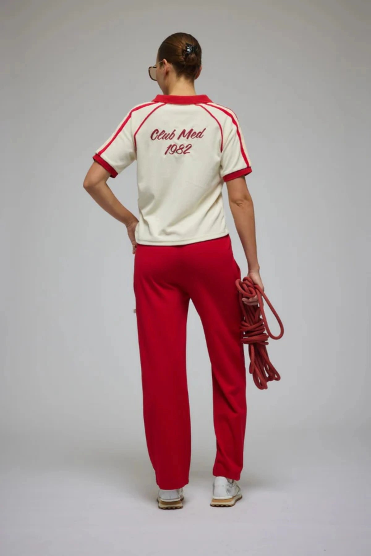 Santo Trackpant in Cherry Pie by Araminta James, wide-leg trackpant in luxe sports sheen with contrast trims, elastic waistband, and side pockets for relaxed, elevated styling.