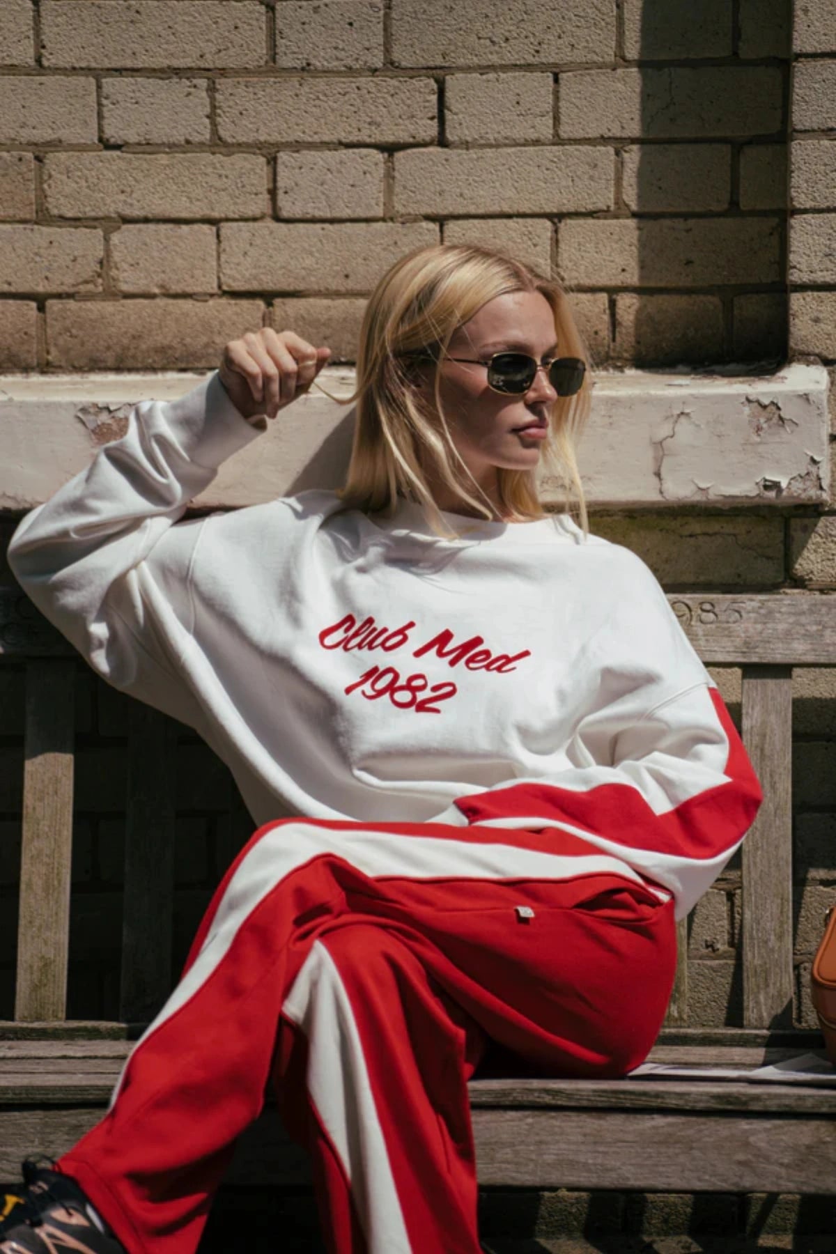 Santo Trackpant in Cherry Pie by Araminta James, wide-leg trackpant in luxe sports sheen with contrast trims, elastic waistband, and side pockets for relaxed, elevated styling.