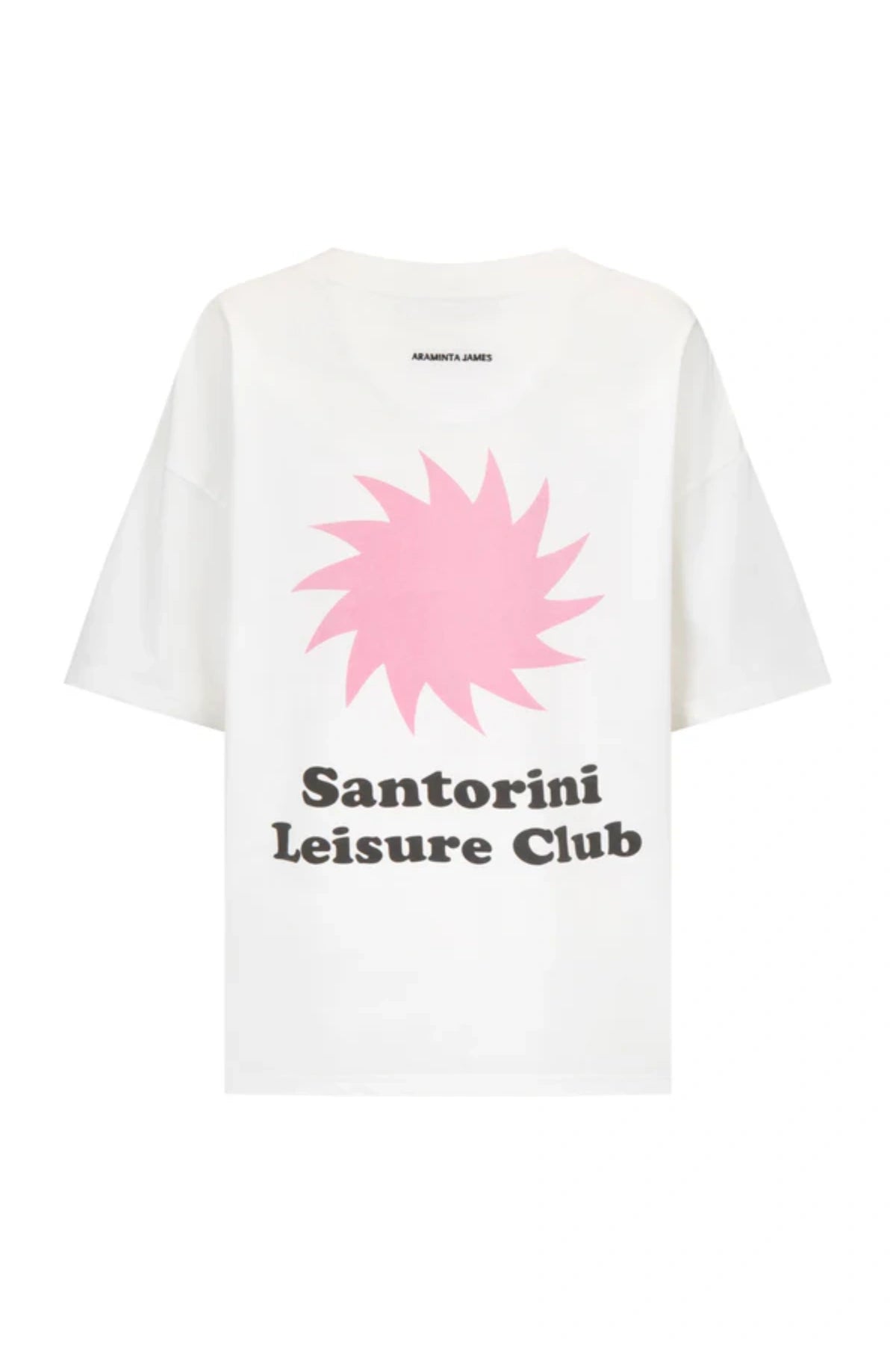 Santorini Oversized Tee in Warm White by Araminta James, relaxed cotton tee with crew neckline and graphic print, perfect for effortless everyday styling with wide-leg pants.