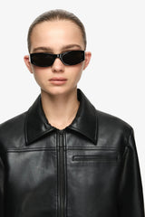 Saphira Cropped Jacket Black by Bec + Bridge – slim fit cropped faux leather jacket with matte black hardware.